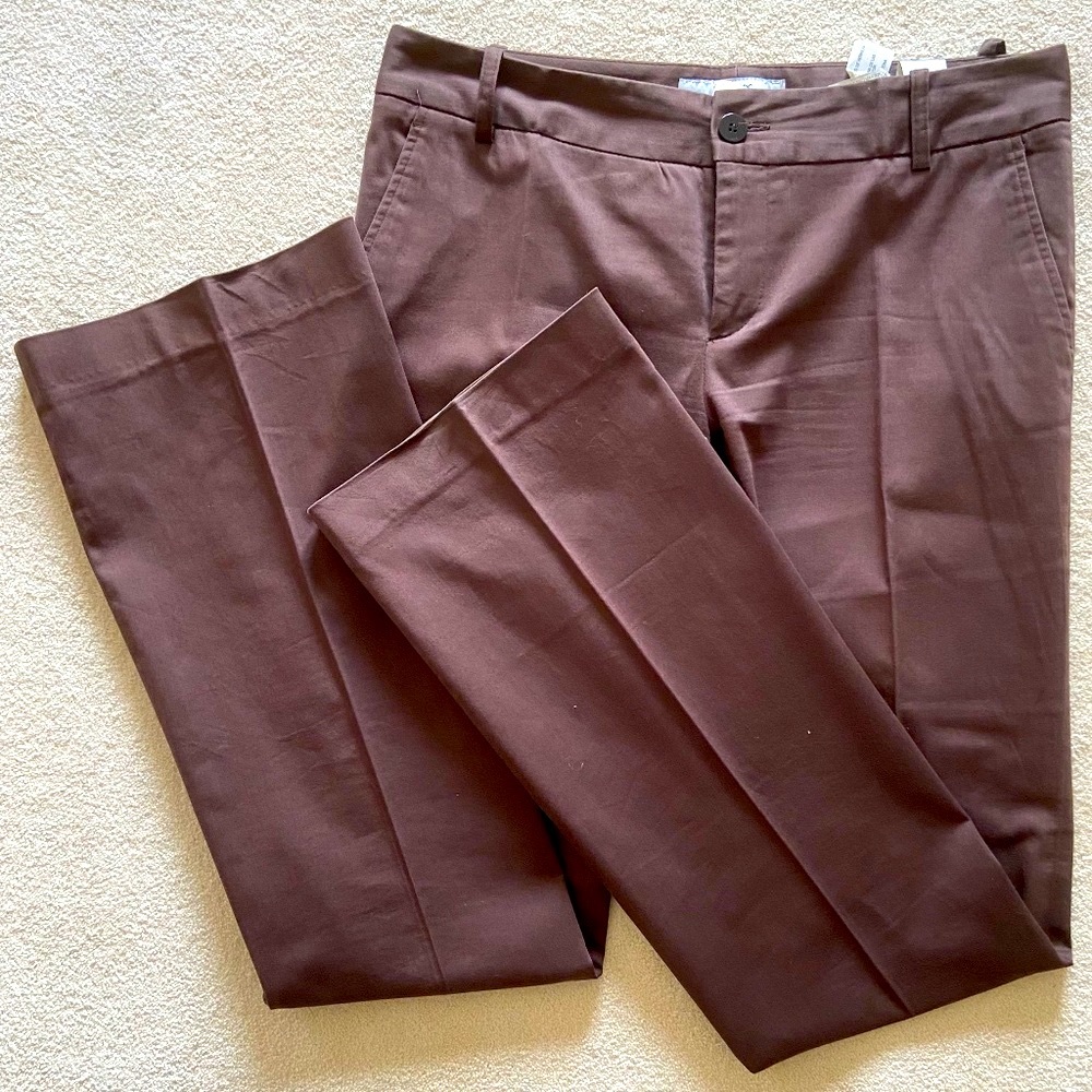 ZARA brown cotton trousers chino straight leg classic office - size 8